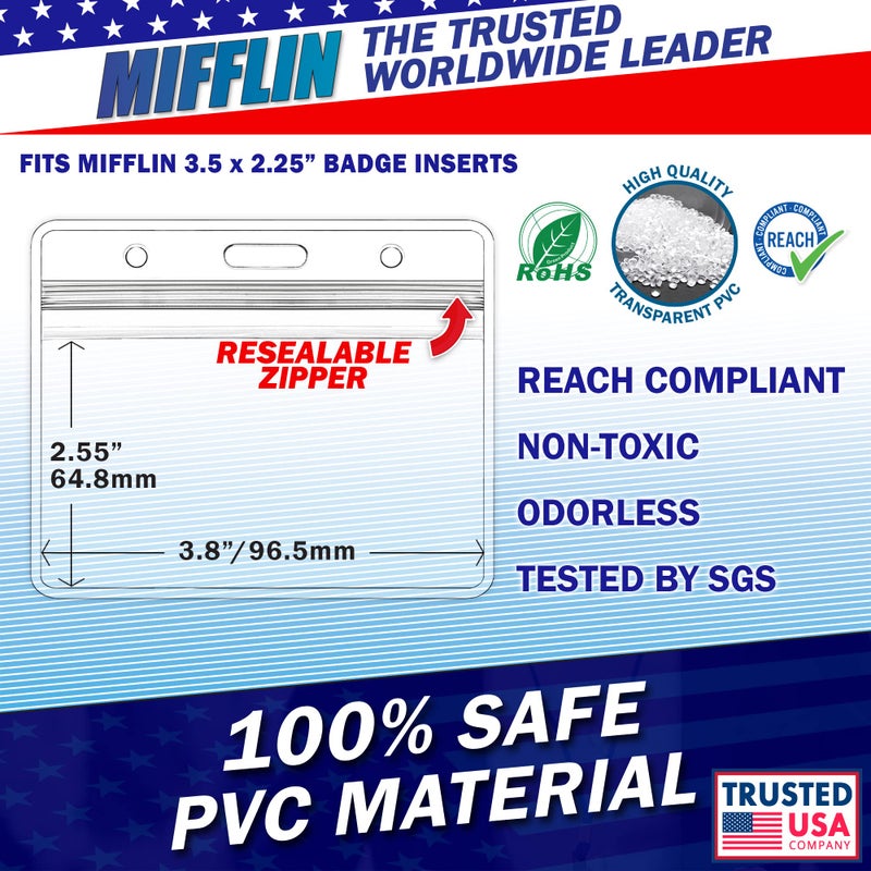 Mifflin-USA Horizontal Plastic Card Holder with Metal Clip and Vinyl Straps (Clear, 3.5x2.25 Inch, 100 Pack), Waterproof PVC ID Name Badge Holder with Clip - Image 4